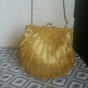 Vintage Marchi gold beaded shell evening bag